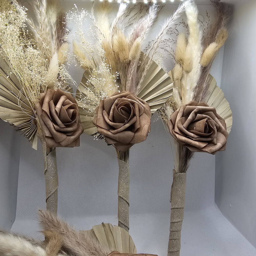 Junior Bridesmaid Neutral Dried Flower Bouquet with Brown Rose Accents